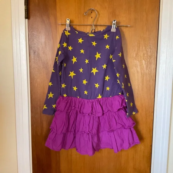Mini Boden Purple & Yellow Star Long Sleeve Ruffle Dress Size 5-6 Y - Picture 7 of 11